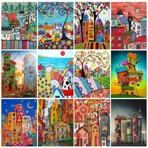 Timers Sdoyuno Diy Imágenes por Número Casas de Color Dibujo sobre Lienzo Pinturas Pintadas a Mano Kits de Regalo Pintura al Óleo por Números Decoración del Hogar