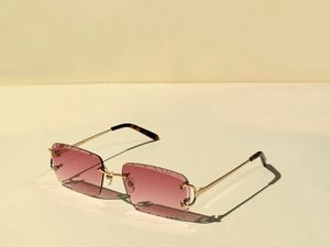 Tint Diamond Cut Rimless Lenses Gafas de sol para hombres Classic Gold Pink Shaded Sun Glasses Shades gafas de sol Diseñadores Gafas de sol UV400 Eyewear con caja
