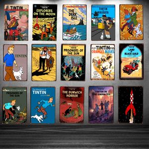 2022 Tintin film de dessin animé signe en étain plaque métallique peinture en fer cadeau pour chambre d'enfants barre murale maison Art artisanat décor affiches décors muraux 30X20 CM