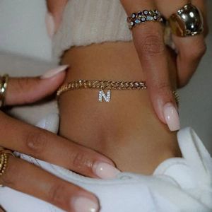 Tiny A-Z Lettre initiale cheville pour femmes en acier inoxydable Gold Couleur alphabet Cuban Link Bracelet Boho Jewelry Gift Bijou