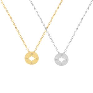 Collares colgantes Tiny Round N W S E Compass Collar para Mujeres Hombres East Suroeste Oeste North Direccional Gold-Color Viajes al aire libre Joyería