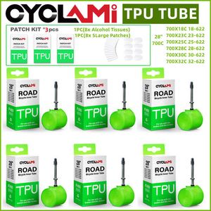 Neumáticos CYCLAMI ultraligero bicicleta de carretera bicicleta TPU neumático interior 60mm longitud válvula francesa 700C18 25 28 32 Super Light Tube 0213