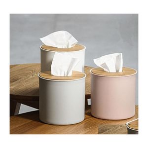 Boîtes à mouchoirs Porte-serviettes en papier pour la maison Boîte en acrylique Porte-papier rond en plastique Rouleau de bambou Plateau à serviettes Accessoires de table de bureau Dhiqo