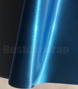 Autocollants d'enveloppe de voiture en vinyle brossé bleu titane chromé avec bulle d'air