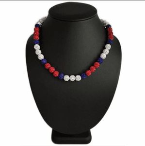 Accesorios deportivos de titanio, collar de cuentas de bola de discoteca ostentosa de cristal de diamantes de imitación de béisbol, rojo, blanco, azul, 18 