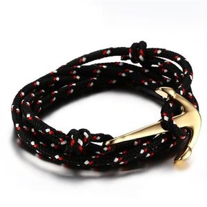 Titanium Steel Black Rope Anchor Nylon Bracelet pour hommes Gold Couleur Placage bijoux Bangle308A