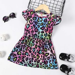 Toddler Baby Girls Princess Dress Fly Sleeve Leopard Tie-Dyed Imprimé Casual Wear Enfants Vêtements D'été Robes De Soirée Vêtements Q0716