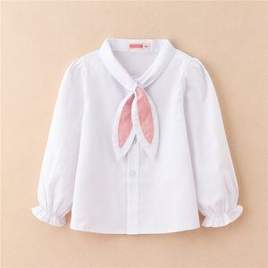 Enfant en bas âge filles Blouses chemises vêtements chemise blanche pour fille écharpe rose cravate à manches longues formel coton école étudiant uniforme 210413