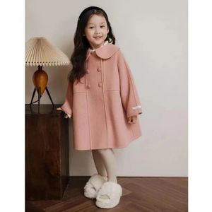 Vestes en laine rose pour enfants en bas âge, col rabattu, tenues de princesse amples, manteau pour bébés de 312 ans, 240108