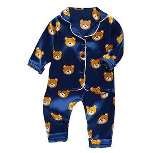 Conjunto de pijamas de satén de seda para niños pequeños, ropa de dormir para bebés, traje de pijama para niños y niñas, ropa de descanso de dos piezas para niños 220809