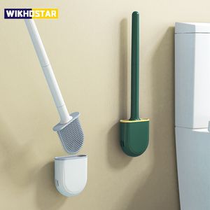 Toilet Brushes Holders WIKHOSTAR Breathable Brush Holder with Silicone Bristles NonSlip Water Leak Proof Long Handle Wc Cleaning 230518