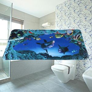 Cubiertas de asiento del inodoro Juego de alfombrillas Dolphin Carpe Submarino Mundo de estilo océano Mats de baño Mats de baño azul