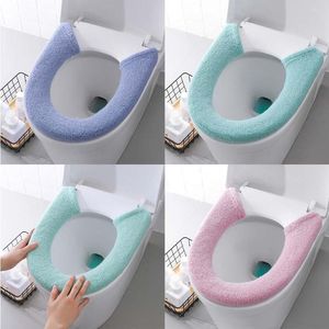 Toilet Seat Covers Winter Warm Plush Cover Bathroom Pad Cushion With Handle Thicker Soft Washable Closestool Warmer Accessories