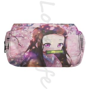 Trousses de toilette Kamado Nezuko Sac à crayons double couche Demon Slayer Case Fournitures scolaires Voyage Cosmetic Cases Anime Canvas Pouch 230729