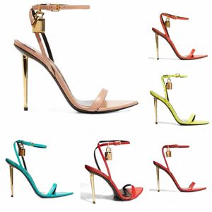 tom-ford-sandal sandale bout pointu cadenas serrure talons dorés 105 mm sandales bicolores à bride à la cheville sandales à talons pop en cuir nu 35-44EU R7jZ #