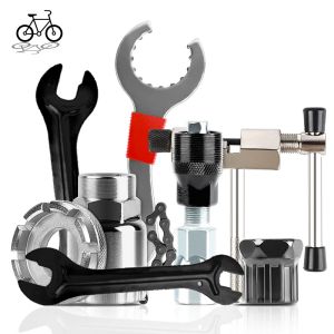 Outils Kit d'outils de réparation de vélos, vide de manivelle, séparateur de chaîne, coupeur, disjoncteur, dissolvant du volant, moyeu de roue à vélo, clé à rayons, accessoires pour VTT