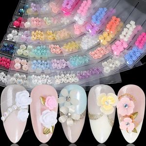 6 Rejillas/Paquete 3D Rosa Varios Pétalos Resina Flores Esmaltadas Perlas Arylic Nail Art Rhinestone Gems Decoraciones Manicura DIY Consejos GZH Nail ArtRhinestones Decoraciones