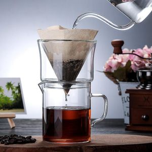 Herramientas Cafetera de vidrio resistente al calor Taza de filtro de café de vidrio de doble capa Tipo de goteo Rayas de embudo de café