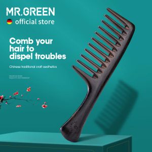 Outils MR.GREEN peigne en bois naturel peignes à cheveux mouillés à dents larges peigne de coiffure antistatique pour cheveux longs tête de massage de point d'acupuncture