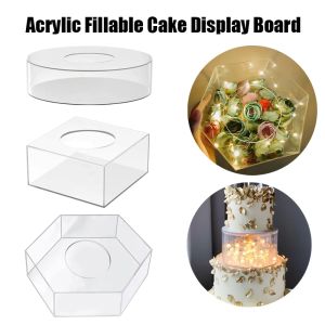 Outils New Acrylique Cake Display Board Base Square Round Clear Cake Stand Edge Berce