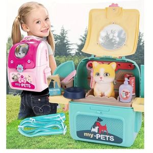 Outils atelier soins pour animaux de compagnie jeu ensemble Kit de médecin pour enfants semblant vétérinaire chien toilettage jouets chiot alimentation sac à dos 231129