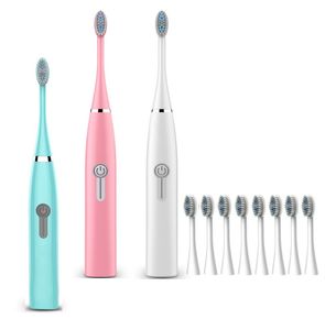 Cepillo de dientes Batería Cepillo de dientes eléctrico con recarga 9pcs Cabezales de cepillo Cepillo de dientes automático ultrasónico IPX7 Impermeable para el cuidado bucal
