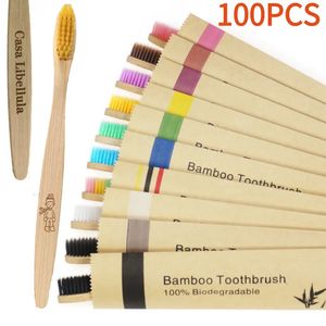 Toothbrush Bamboo Toothbrushes 100Pcs Eco Friendly Resuable Toothbrush Adult Wooden Soft Tooth Brush Customized Laser Engraving 231009