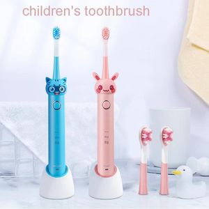 Brosse à dents électrique pour enfants, motif de dessin animé, charge sans fil, rechargeable, avec tête de remplacement, brosse à dents, 3 modes