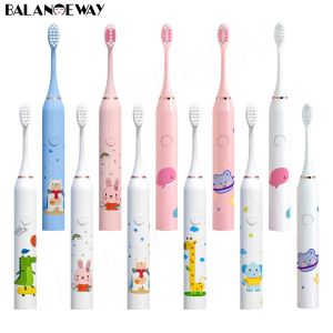 Cepillo de dientes eléctrico sónico para niños, cepillo de dientes con patrón de dibujos animados para niños, cabezales de repuesto recargables para prevención de caries bucales EB52