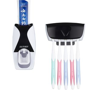 Soporte para cepillo de dientes, dispensador automático de pasta de dientes, exprimidor de pasta de dientes montado en la pared de succión pegajosa a prueba de polvo para accesorios de baño