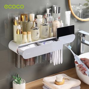 Porte-brosse à dents ECOCO 2/3/4 tasses porte-brosse à dents à adsorption magnétique presse-agrumes automatique distributeur de dentifrice support de rangement accessoires de salle de bain 230820
