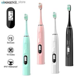 Brosse à dents Osseni Écran LCD Brosses à dents électriques soniques pour adultes Minuterie intelligente Brosse à dents blanchissante rechargeable IPX7 Étanche Q240202