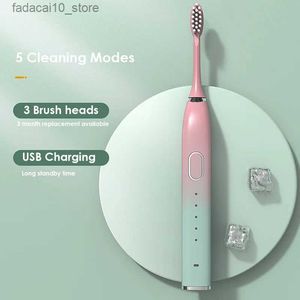 Cepillo de dientes Cepillo de dientes eléctrico ultrasónico 5 modos USB recargable IPX7 Blanqueamiento impermeable para adultos ren 3 Brush Head storag Box Q240202