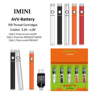 Top 1 Authentic imini avv 380mAH Variable Vension Batterie de préchauffage 0,8 ohm Coil 18 ml E Cigarette 510 Fil pour les chariots de vape à huile épais 3,3-3.8-4.3-4.8 V Vapeur en stock