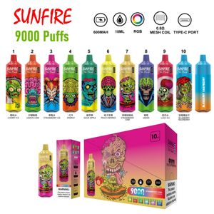 Top 1 Shenzhen Sunfire Tornado 9000 Puffes 9k Vape Disposable E Sigarettes Pods E Cig Kit Batterie rechargeable 18 ml Vapers de barre préfabillés Puffle 8K Vapes 10000 KIN Puffes