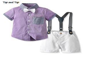 Top and Top Summer Kids Boys Clothing Clothing sets à manches courtes Shirt Purple Sautpuise Childre