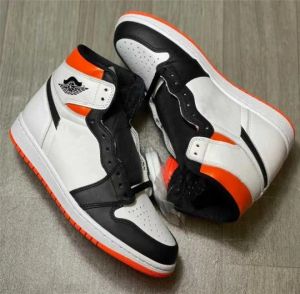TOP Authentique 1 Electro Orange 1s Chaussures de sport pour hommes Blanc Rétro Baskets de sport en cuir véritable 555088180 avec boîte d'origine rU4709019