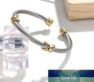 Brazalete superior de joyería, pulseras de alambre de Cable trenzado de acero inoxidable para mujeres, venta de brazalete abierto antiguo