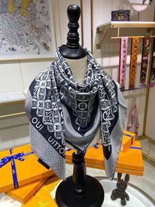 Foulard en soie de marque supérieure pour femmes hommes monogramme imprimé complet 1854 marque de luxe lettre L logo classique pashmina étole anneau bandeau noir bleu gris foulards 90 * 90 cm