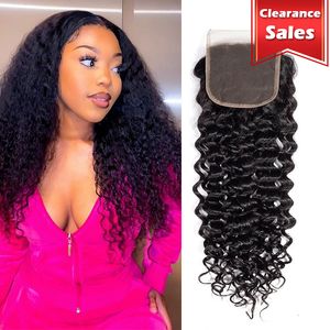 Vente de dédouanement Clôture en dentelle droite 4x4 Clôture de pièce gratuite 100% brésilien Vierge Human Hair Lace Ferme Claid Body Wave Wavy With Baby Hair 8 10 12 pouces