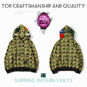 Artesanía superior Sudaderas con capucha para hombre Apes Sudadera con capucha Chaqueta de diseñador Tiburón Jersey Tigre Cremallera completa Color Harajuku Sudadera Moda Cobranding Camuflaje Hoodyskk73h MS2