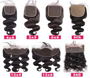 Top Lace Closure 4x4 5x5 6x6 13x4 13x6 360 frontal suisse dentelle morceau de cheveux glamour brésilien vague de corps cheveux humains Closure8601958