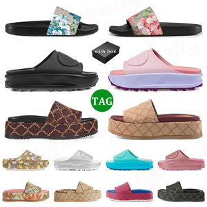 Avec boîte Célèbre Designer Sandales Femmes Lettre Toile Flora Diapositives Pantoufles Plate-forme Sandale Femmes Chaussures Mousse Caoutchouc Slide Sandles Appartements Sliders Hommes