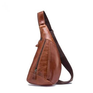 Top Layer Oil Wax Leather Men's Super Cool Multi Pocket Large Capacity 9-inch Chest Bag 230615