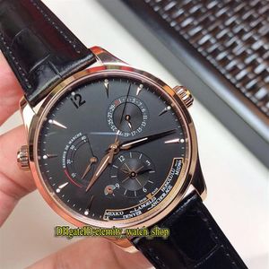 Versión de nivel superior MASTER GEOGRAPHIC Q1422421 Esfera multifunción negra Cal 939A Caja automática de oro rosa Reloj para hombre Correa de cuero 290n