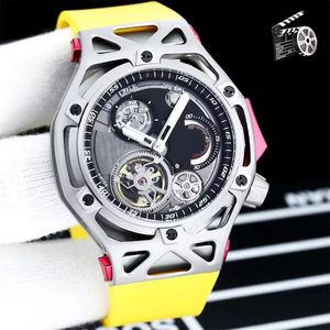 Las mejores marcas de lujo Reloj del 70 aniversario del padre Reloj cronógrafo Tourbillon Maquinaria de cuerda totalmente automática Inserciones de titanio PVD negro Relojes de pulsera