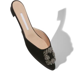 Top luxe sandales plat bleu vert noir Satin carré cristal bijou boucle Mules sans lacet plage toboggan belle marche EU35-43