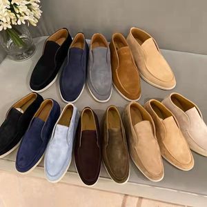 Top Luxury Loro mocasines Zapatos Charms Walk Suede Mocasines High Top Genuine Mens Leather Casual slip on flats para hombres Sports Dress shoe 38-46