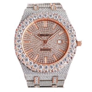 Top Luxury Men's Watch Rose Gold et argent Double couleur en acier inoxydable Case de diamant automatique Mouvement mécanique Boucle de nœud 42 mm Ricro