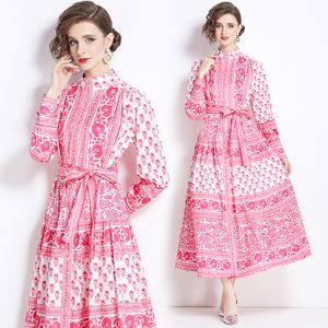 Top New 2022 Runway Fashion Impreso Elegante Fiesta Maxi Vestido de mujer Manga larga Sexy Slim Designer Ladies Ribbon Bow Casual Vestidos de oficina